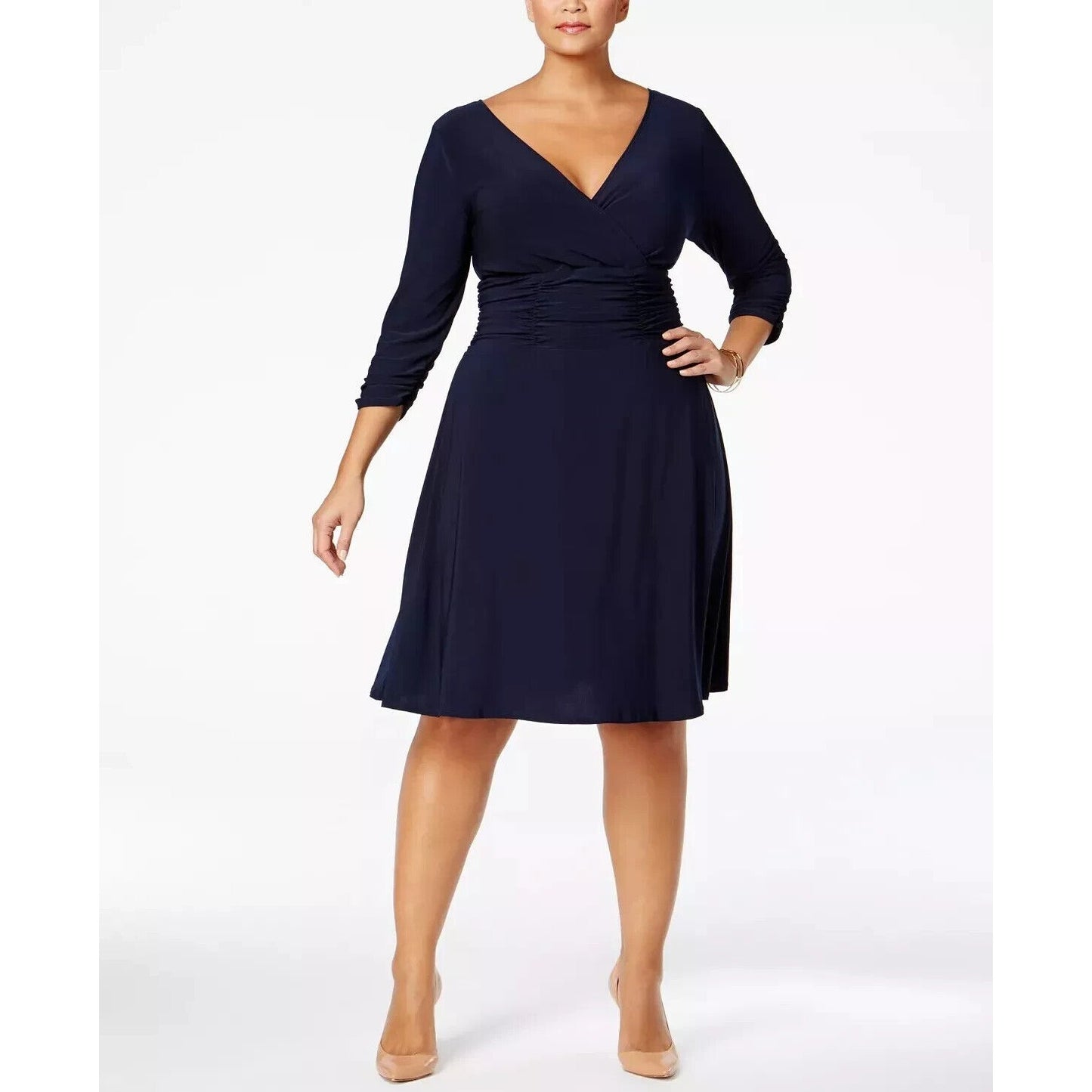 NY Collection NAVY Women's Plus Size Ruched A-line Dress, Size US 2X