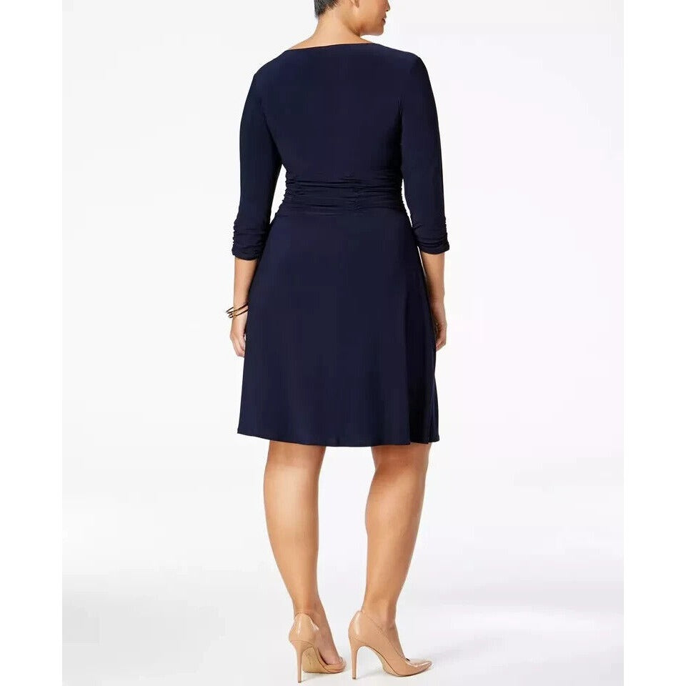 NY Collection NAVY Women's Plus Size Ruched A-line Dress, Size US 2X