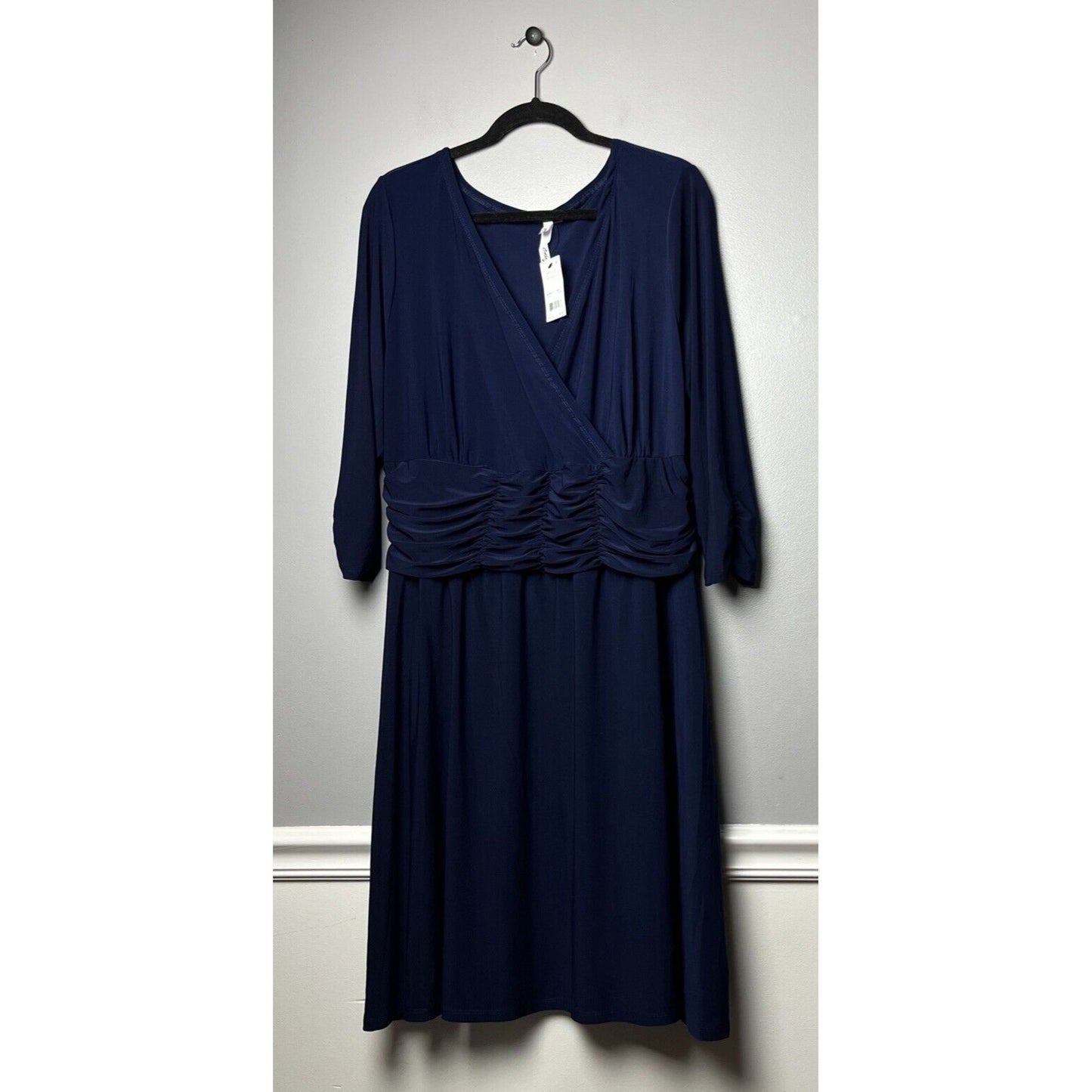 NY Collection NAVY Women's Plus Size Ruched A-line Dress, Size US 2X