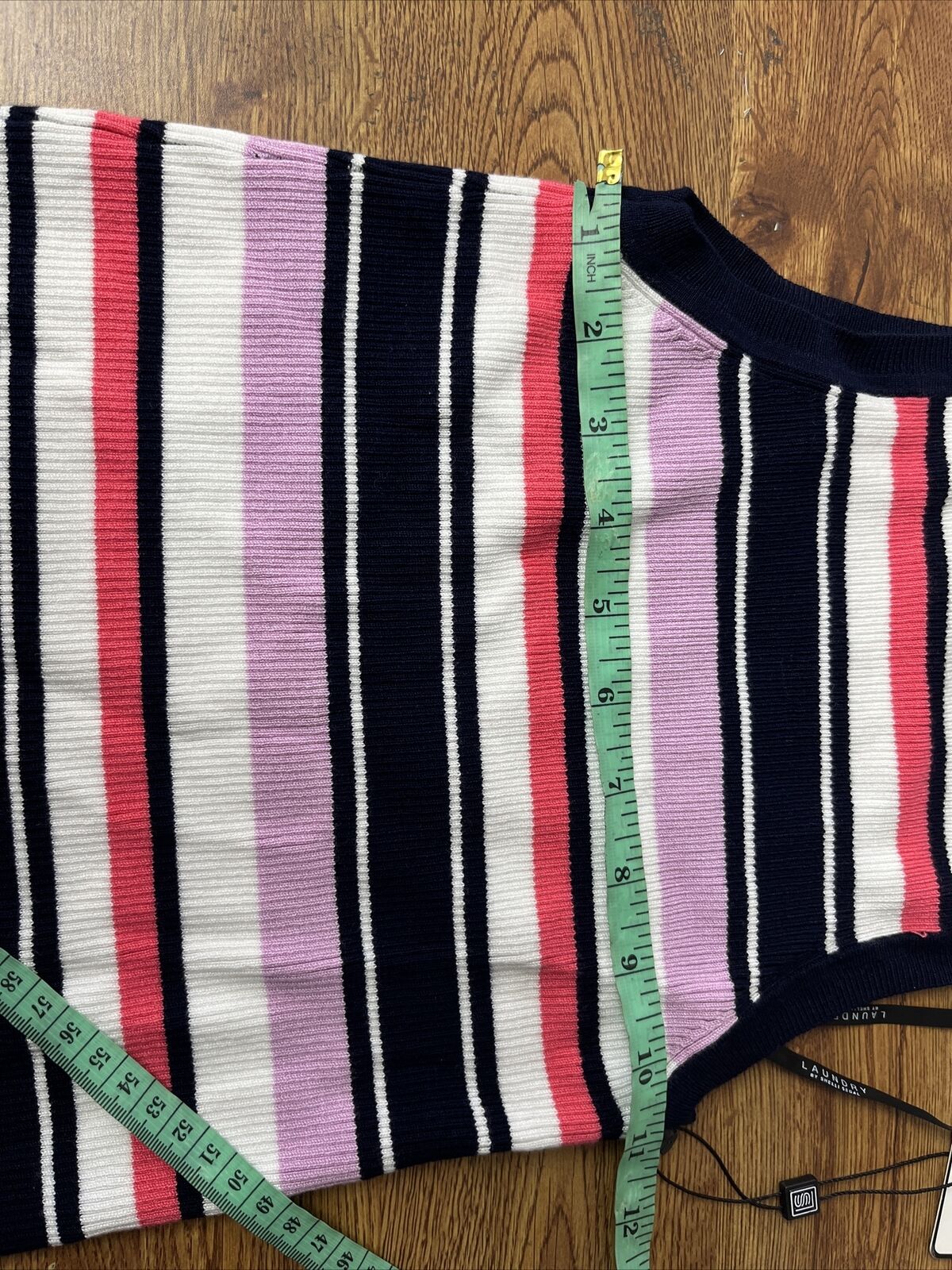 Laundry by Shelli Segal Womens Size XS tank top striped rib knit scalloped XS