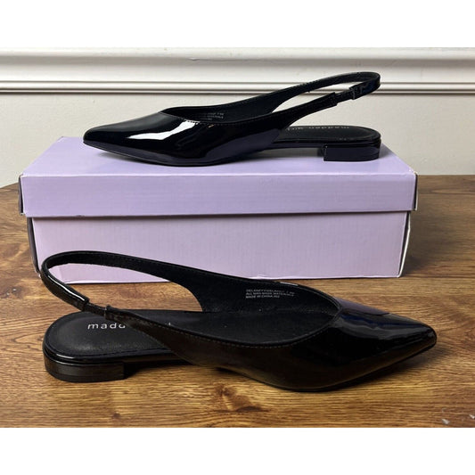Madden Girl Delaney Pointed-Toe Slingback Black Patent Flats Shoes Size 7.5 M
