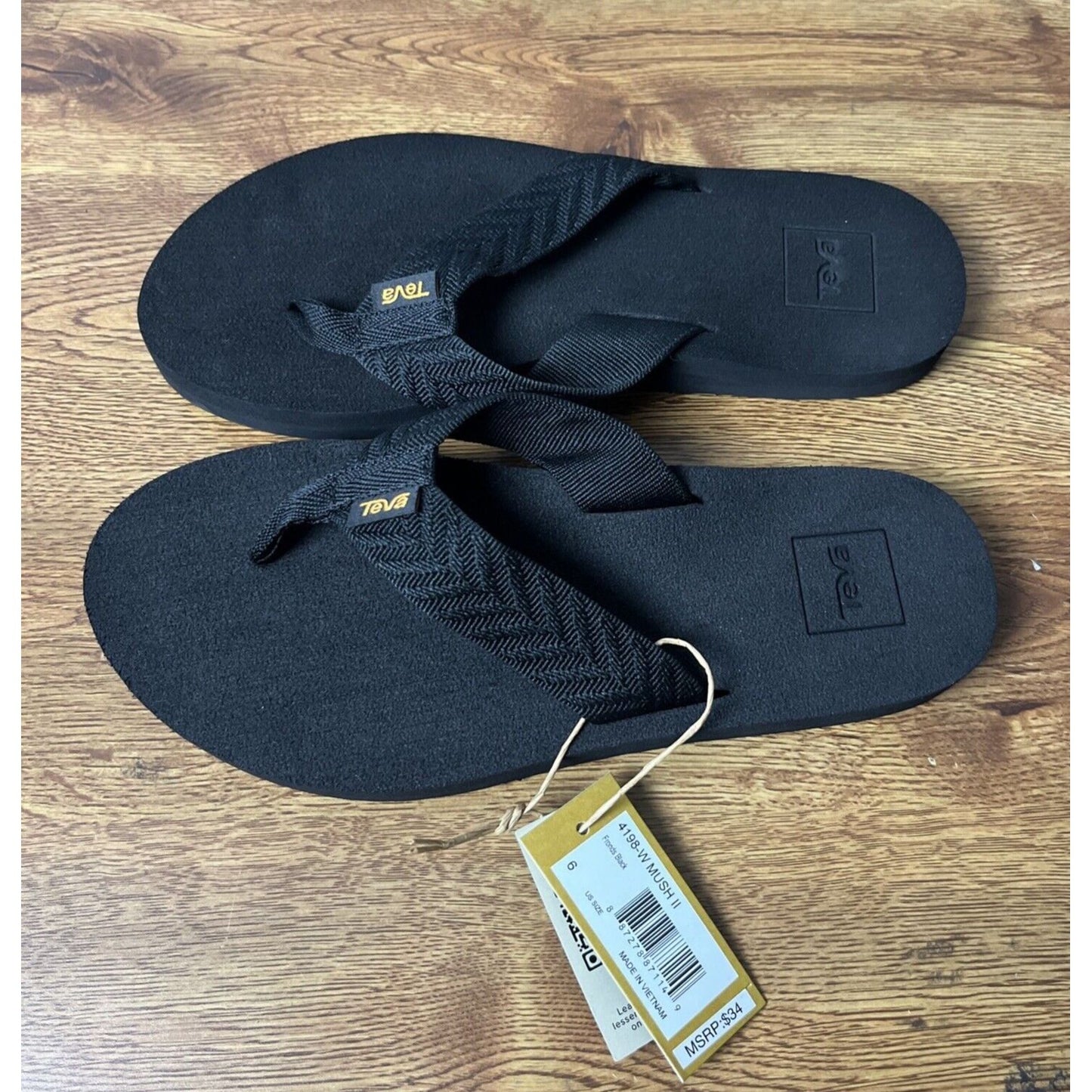 New Teva Women’s Mush II Flip Flops Fronds Black Size 6