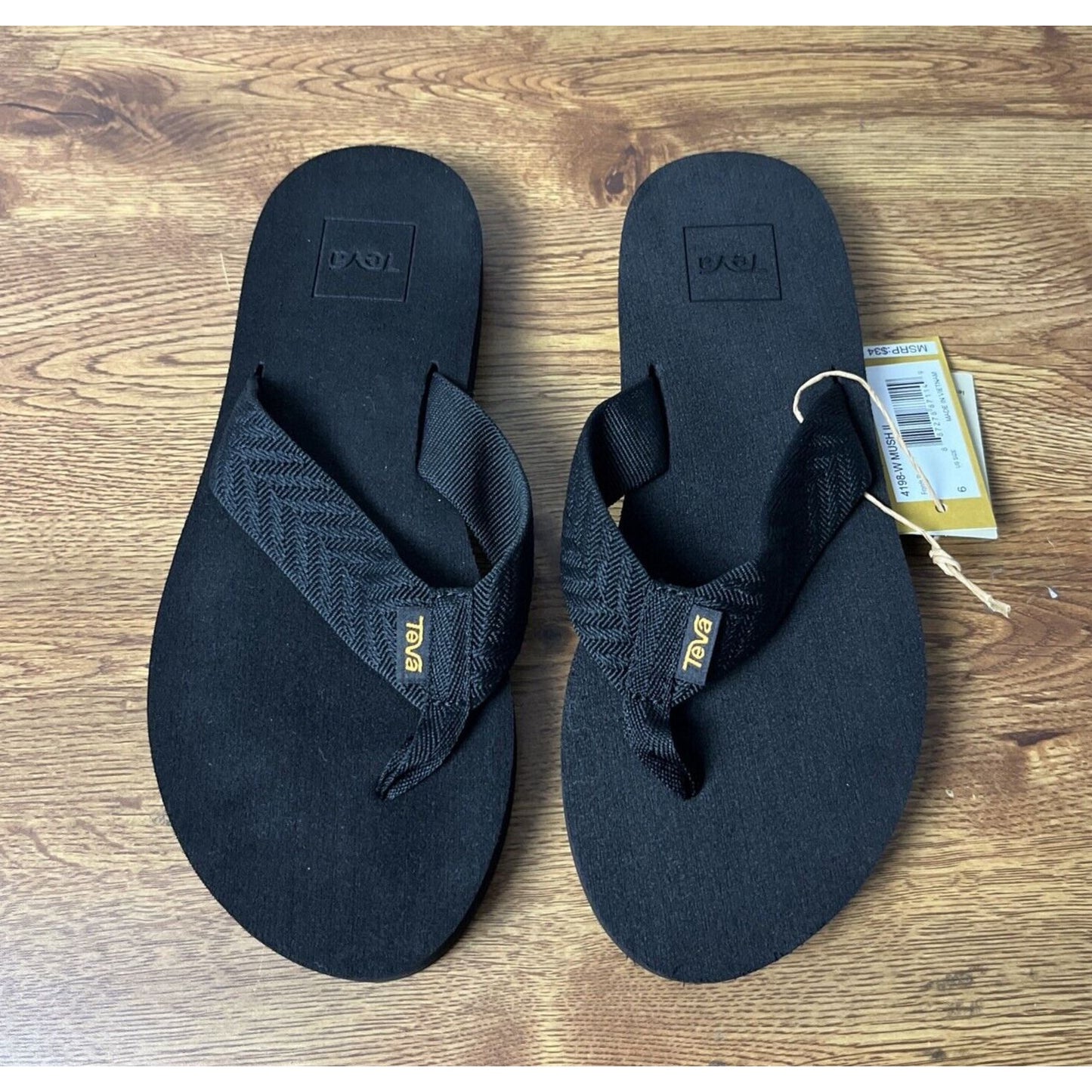 New Teva Women’s Mush II Flip Flops Fronds Black Size 6