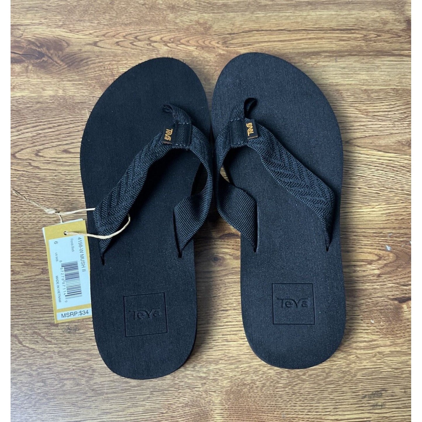 New Teva Women’s Mush II Flip Flops Fronds Black Size 6