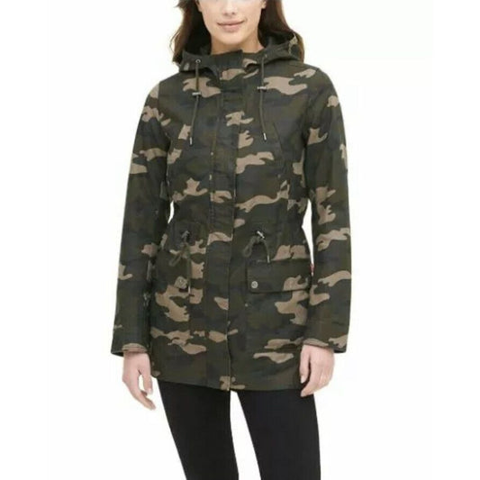 LEVI'S The Jess Cotton Fishtail Hooded Parka Jacket Green Camo Print