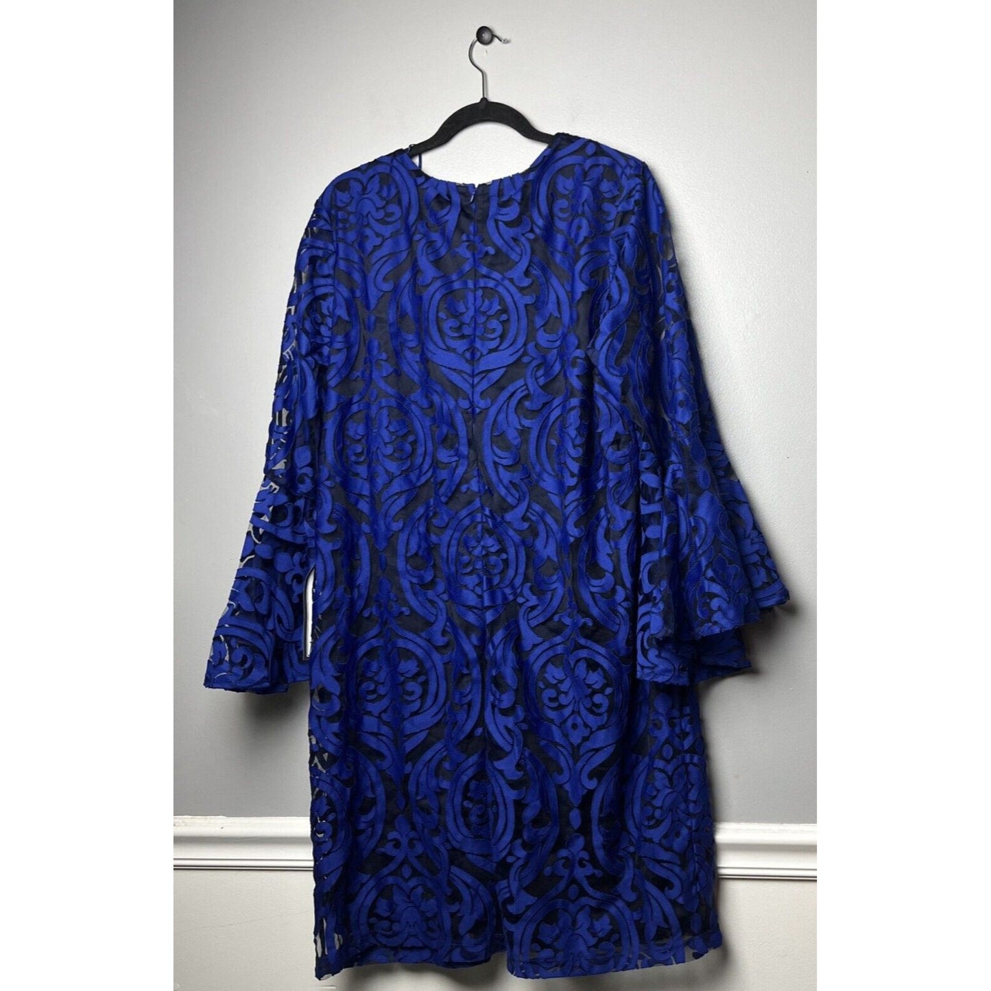 MSK Womens Plus Size Dress Mesh-Overlay Bell-Sleeve V Neck Party Blue 18W New