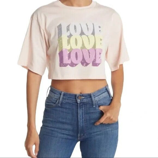 NWT Abound Pink Love Graphic Short Sleeve Crop T-Shirt Sz M
