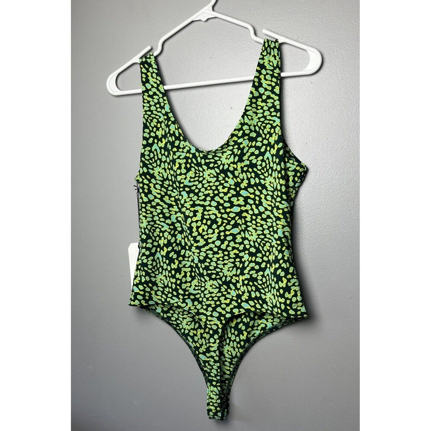 Leith Womens Green Gables Animalia Scoop Neck Thong Bodysuit Size M NWT