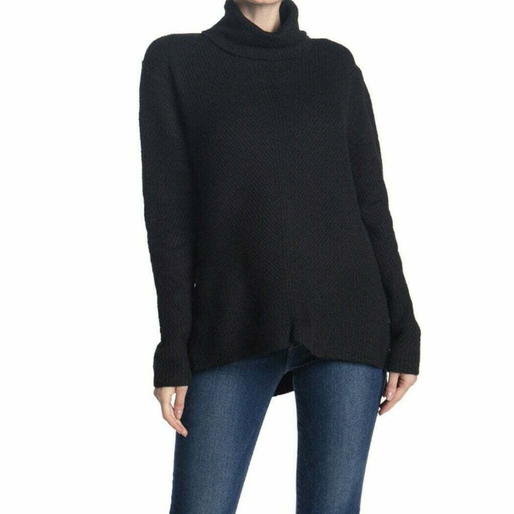 Sweet Romeo Womens Black Long Sleeve Turtleneck Tight Knit Pullover Sweater Sz L