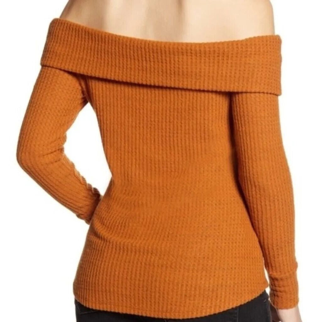 BP. Women Top Size Medium Overlay Waffle Knit Off-Shoulder