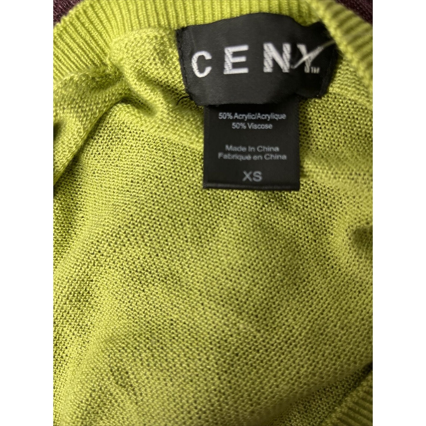 Ceny Womens Size XS Long Sleeve Round Neck Side Slit Sweater Top Neon Green