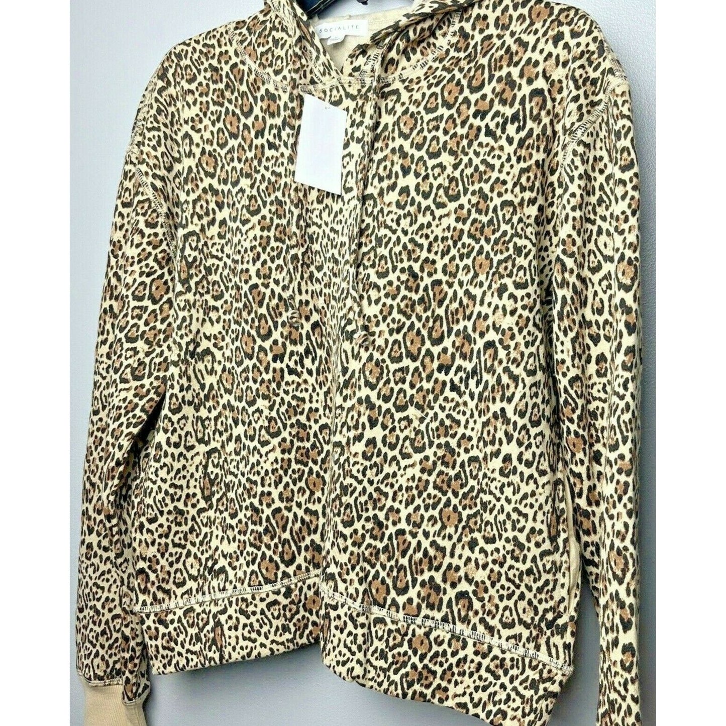 Socialite NWT Women's Multicolor Leopard Print Pullover Hoodie Sweatshirt Size M