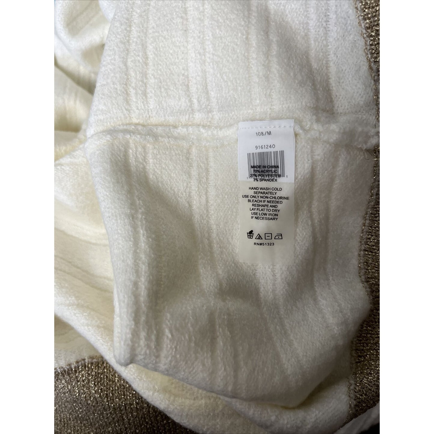 $80 Vince Camuto Women's White Colorblocked-Trim Long-Sleeve Crewneck Sweater M