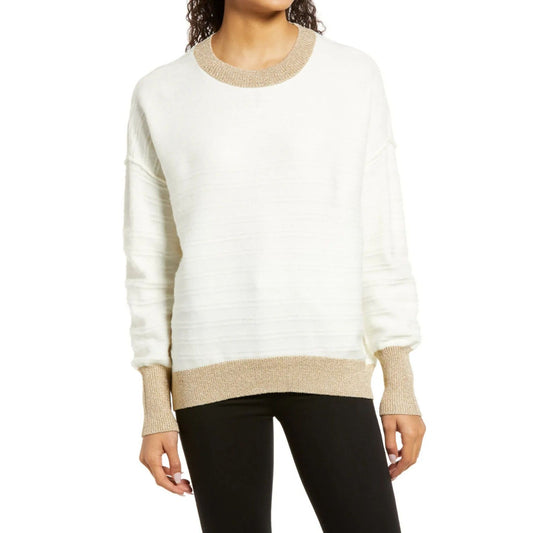 $80 Vince Camuto Women's White Colorblocked-Trim Long-Sleeve Crewneck Sweater M