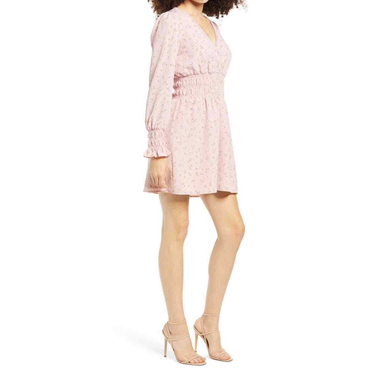 Women's Wayf Delancy Smocked Waist Long Sleeve Minidress, Size Small - Pink