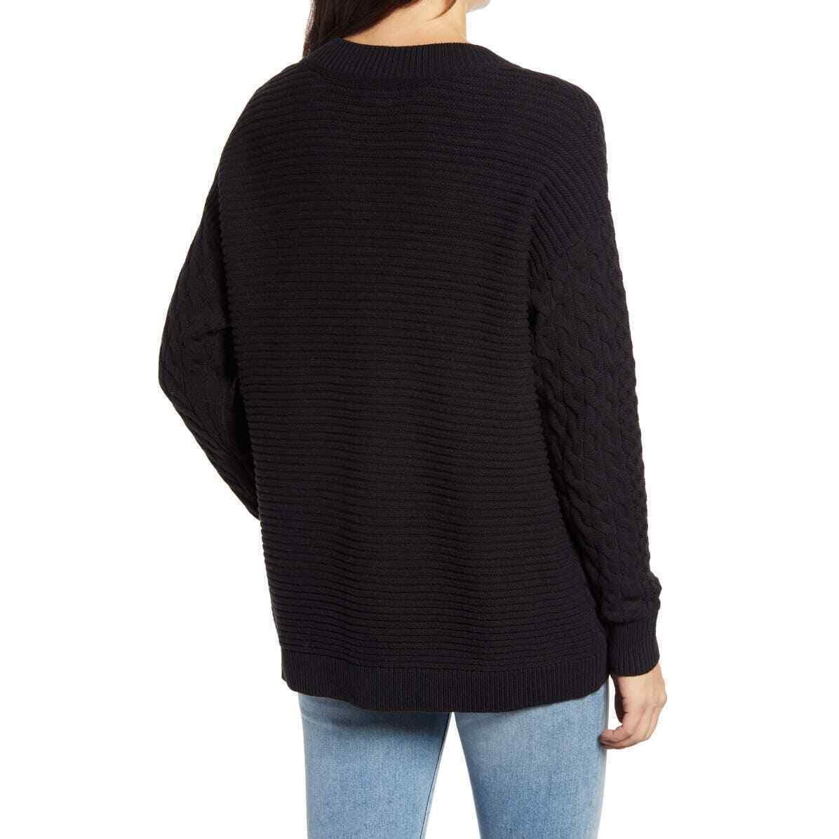 Caslon Cable V-Neck Pointelle Sweater Size XL Black NWT