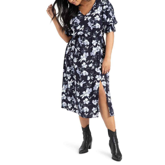 Plus Size Women's Eloquii Floral Puff Sleeve Side Slit Dress, Size 16W