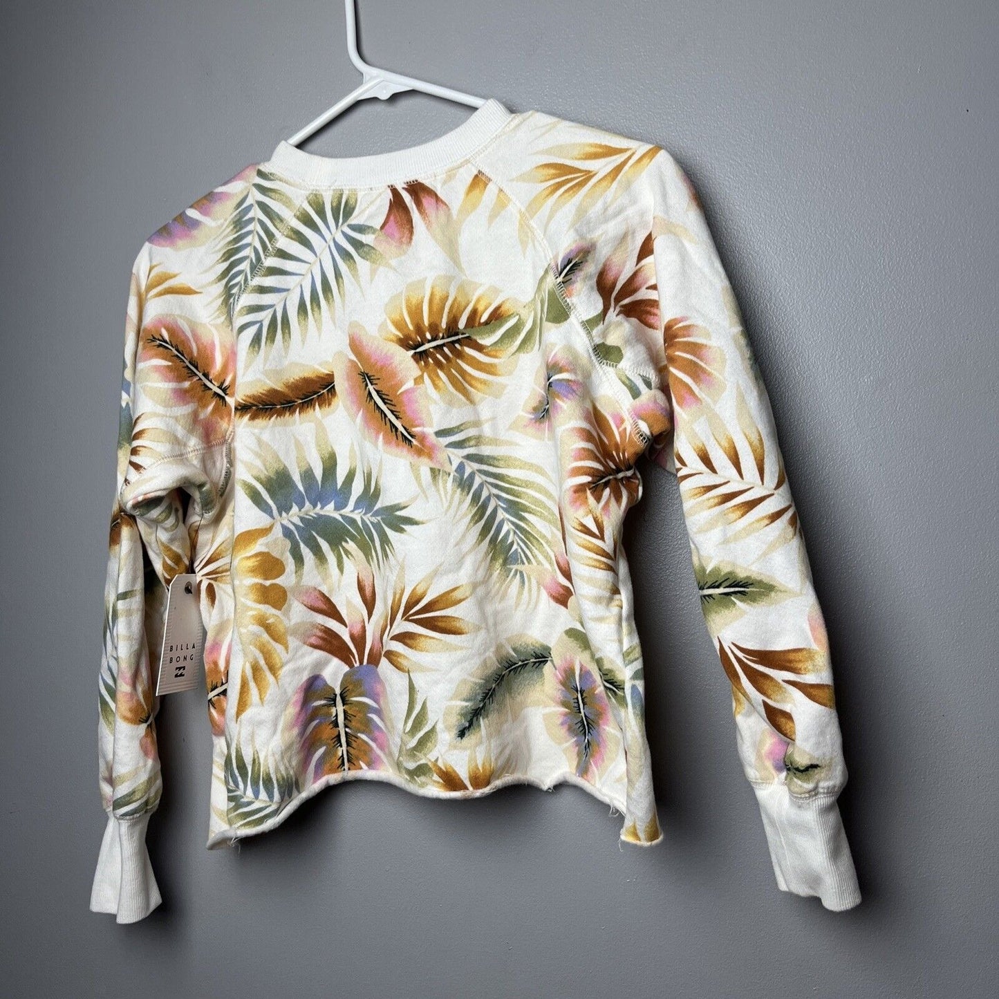 Billabong Women's Ivory Tropical Cut Off Crew Pullover Sweatshirt Size XS