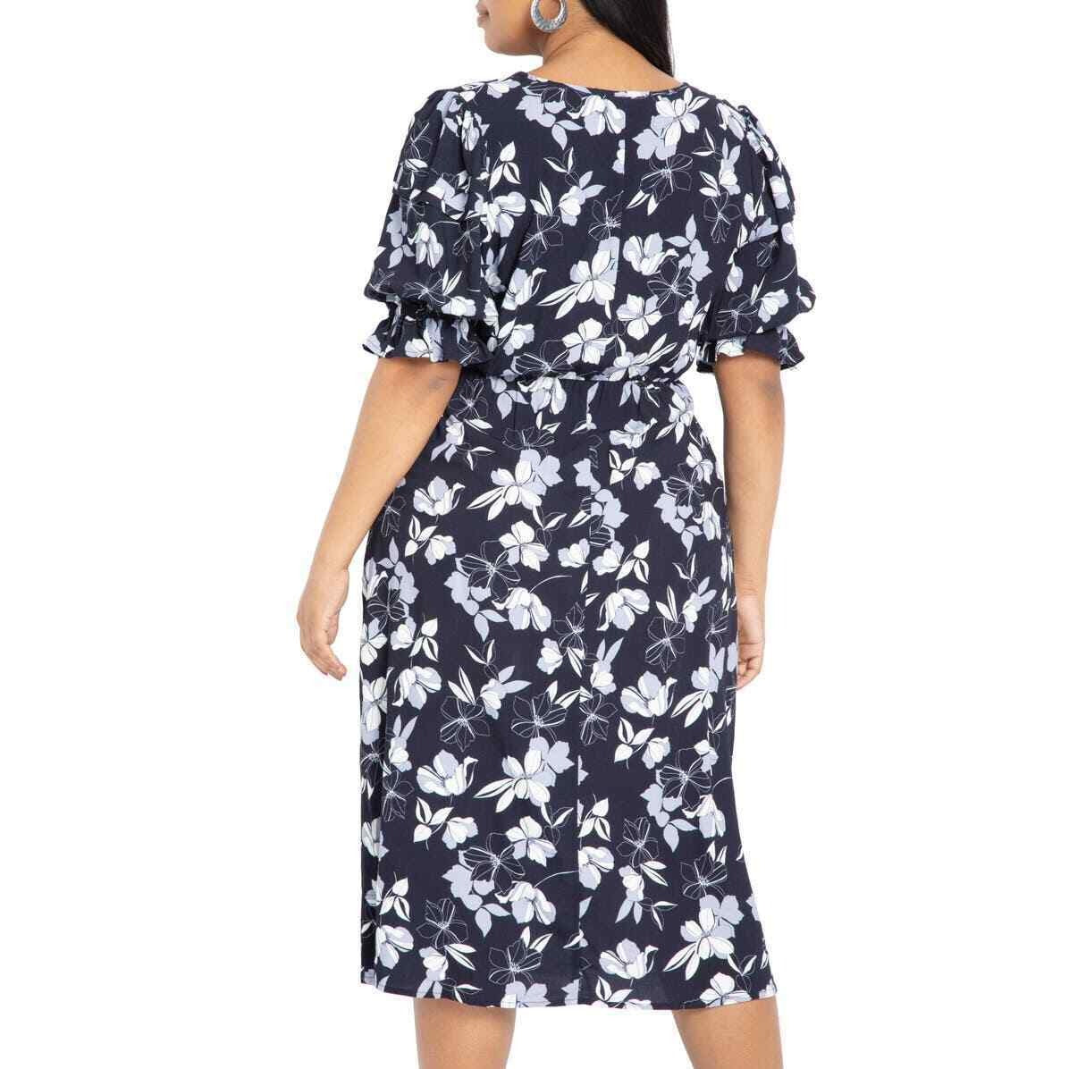 Plus Size Women's Eloquii Floral Puff Sleeve Side Slit Dress, Size 16W