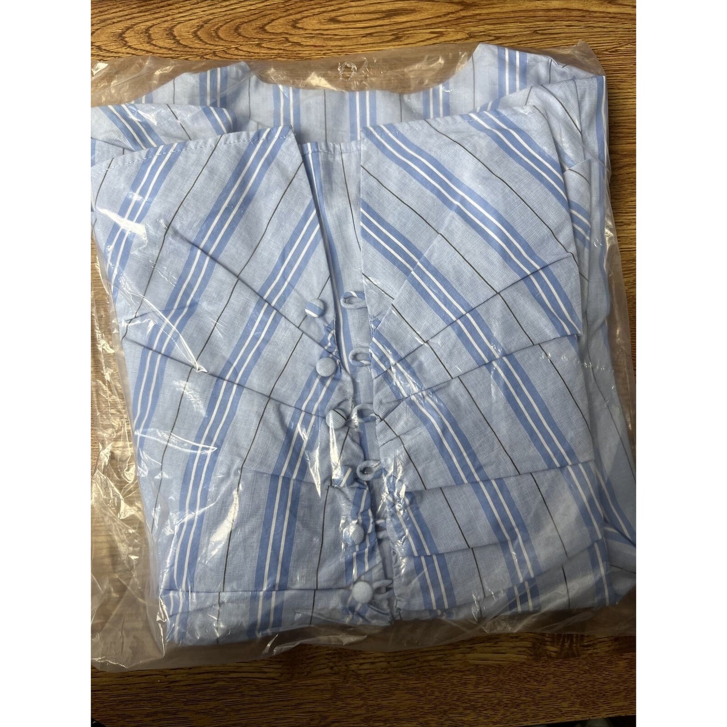 Jonathan Simkhai Ruched Oxford Front V-neck Stripe Cropped Shirt Size 0 NWT