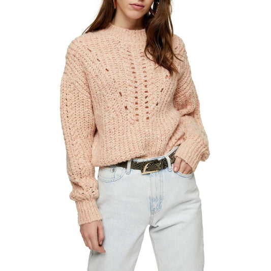 NWT Women's Topshop Textured Pointelle Mock Neck Sweater, Size Medium - Pink