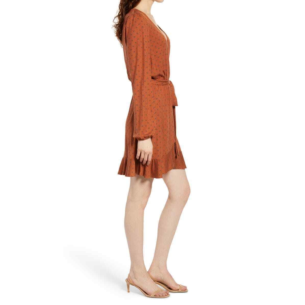 New Bp. Large Long Sleeve Wrap Minidress Dress Womens Brown NWT