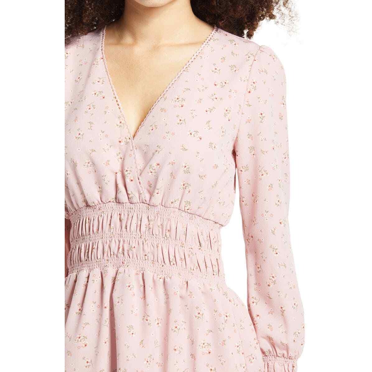 Women's Wayf Delancy Smocked Waist Long Sleeve Minidress, Size Small - Pink