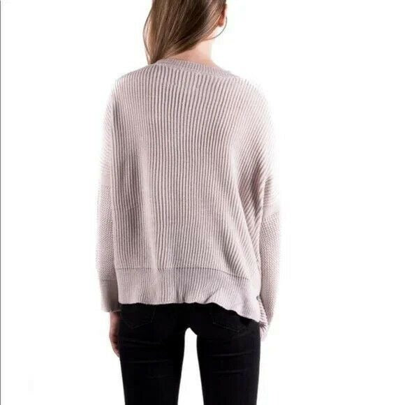 Lili's Closet NWT Size XS Kate Asymmetrical Sweater Beige Ribbed Lace Hem Womens