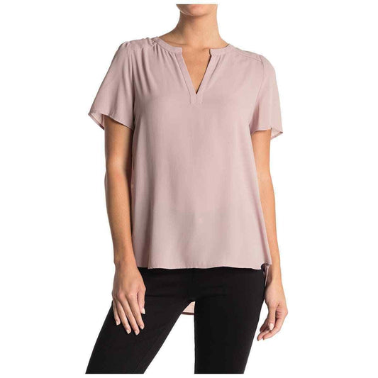 Pleione Women's Dusty Mauve Solid Pleated Back High/low Tunic Top, Small