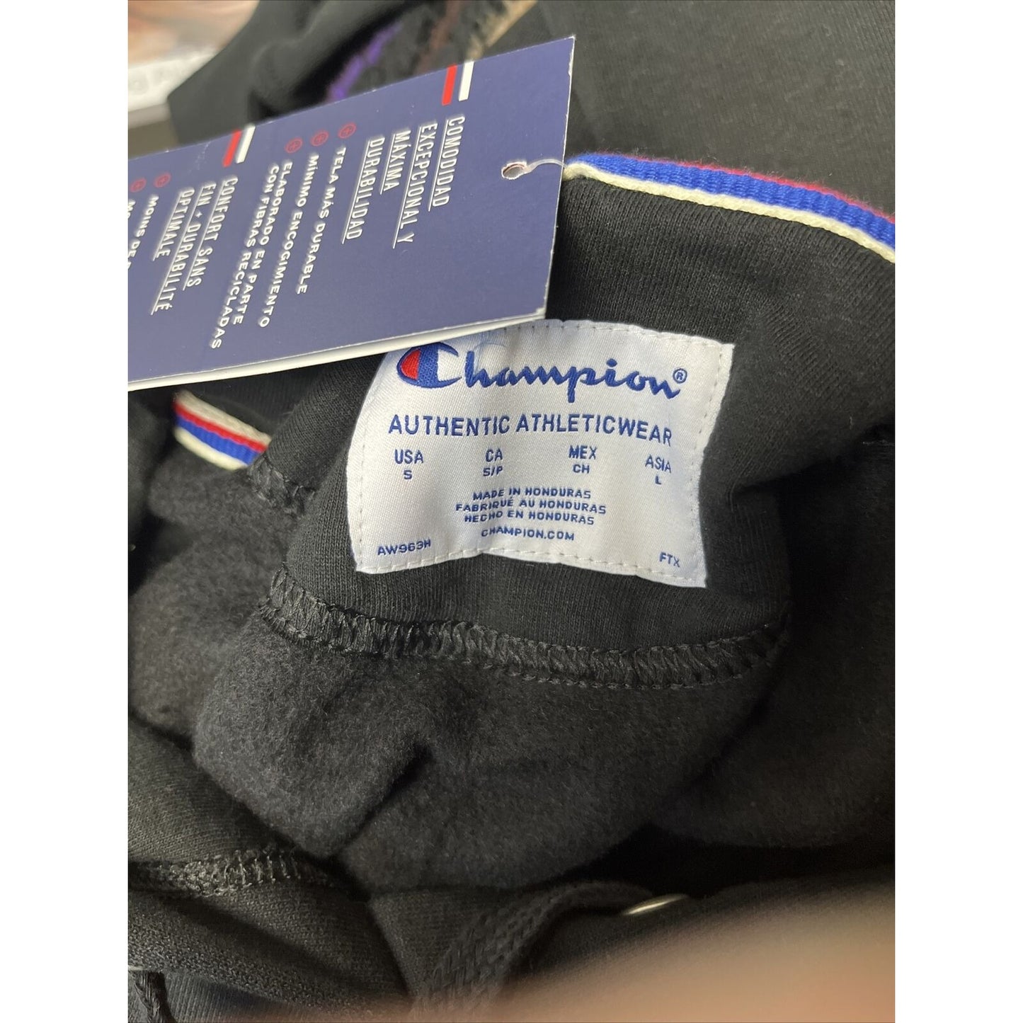 Champion Women's Hoodie S Black Kangaroo Pocket Logo Print Long Sleeve Pullover