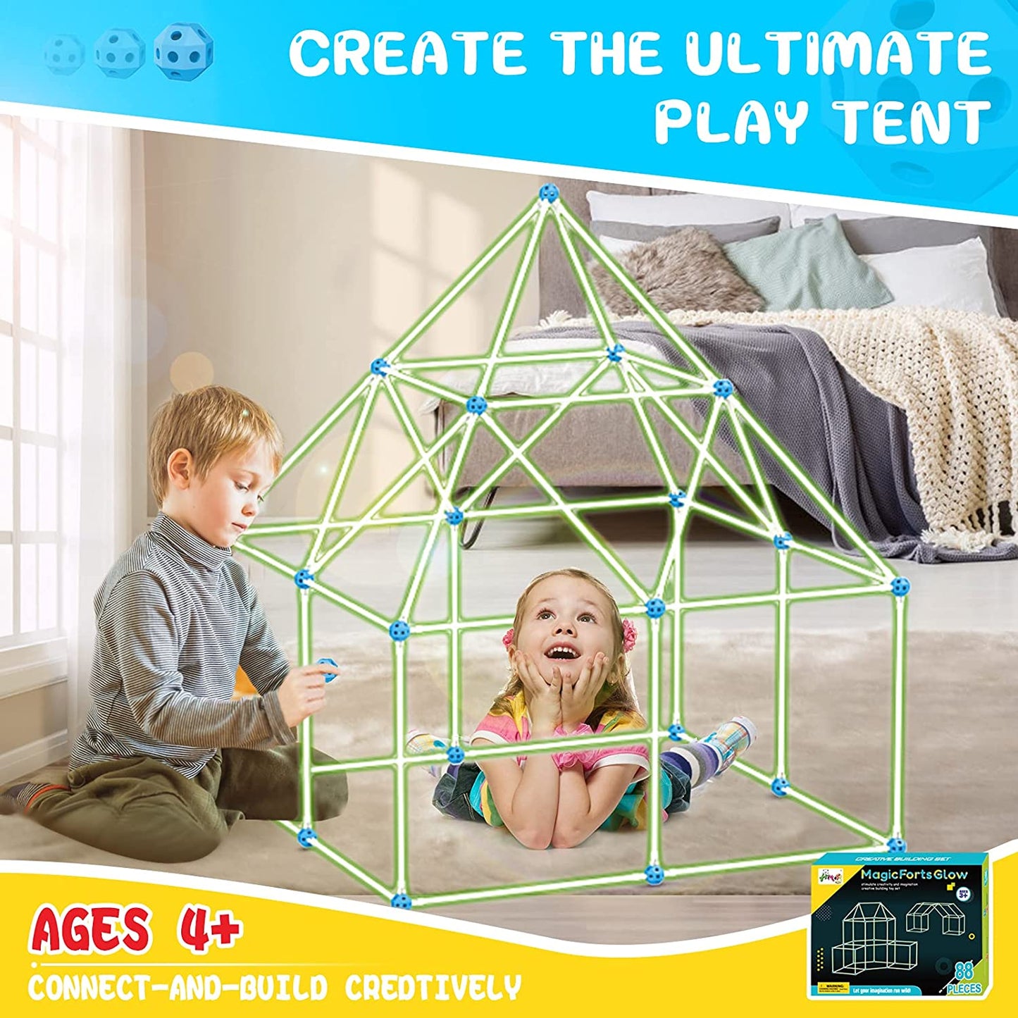 Peachy® Kids Luminous Fort Building Kit for Indoor & Outdoor