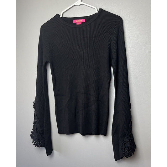 Catherine Malandrino Womens Size M Pullover Bell Sleeve Ribbed Sweater Black EUC
