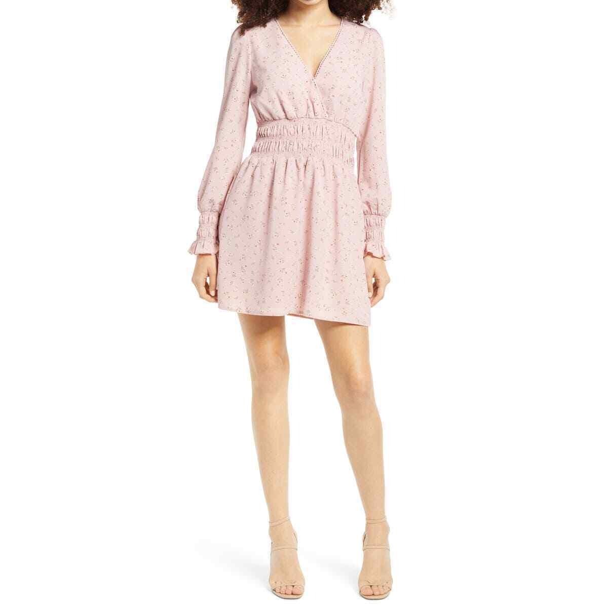 Women's Wayf Delancy Smocked Waist Long Sleeve Minidress, Size Small - Pink