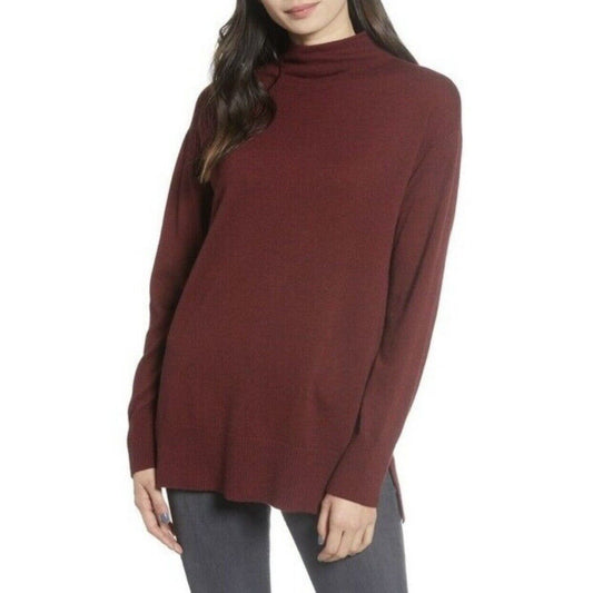 NWT Chelsea 28 Sweater Mock Turtleneck Funnel Neck Burgundy Long Sleeves