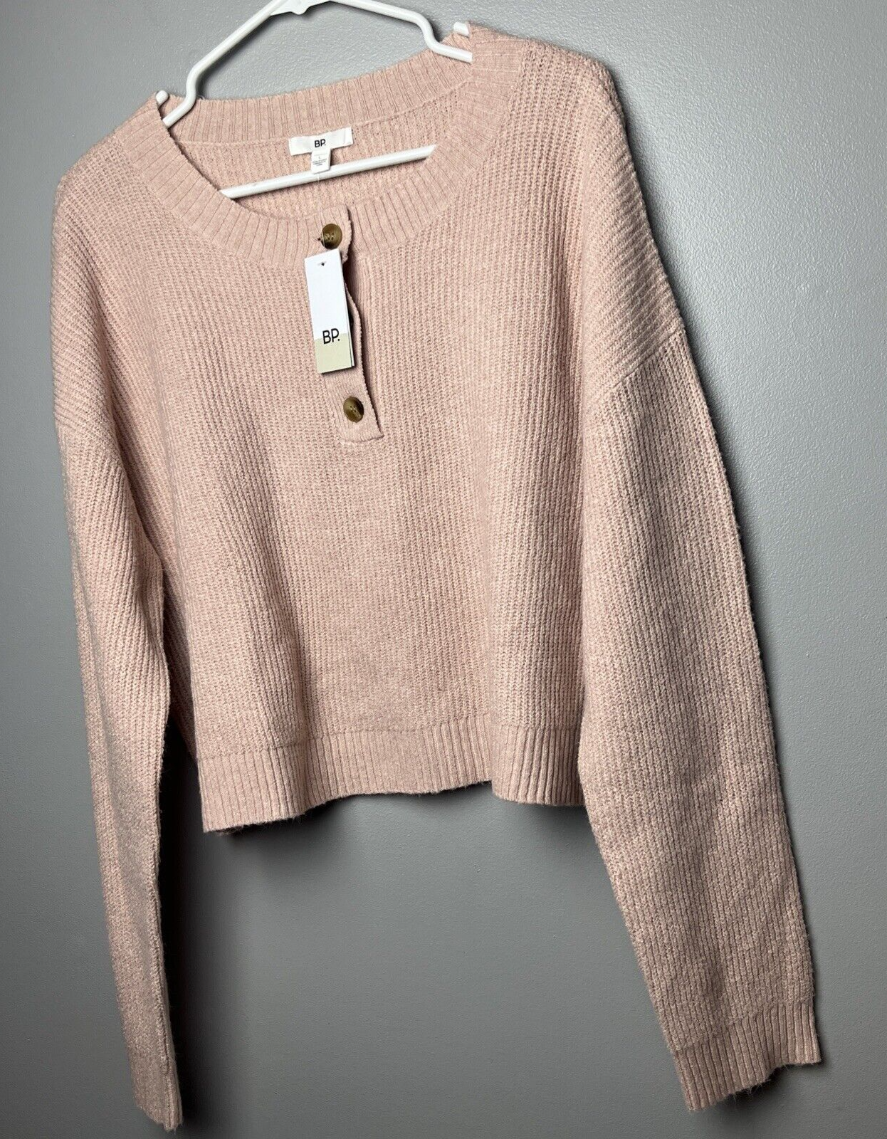 BP. Ribbed Sweater Henley In Pink Smoke $39 Size Large NWT