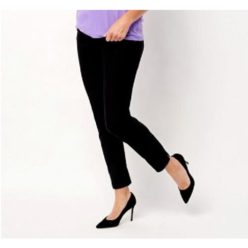 Susan Graver Smooth Stretch Slim Leg Ankle Pants (Black, Petite 8) A468699