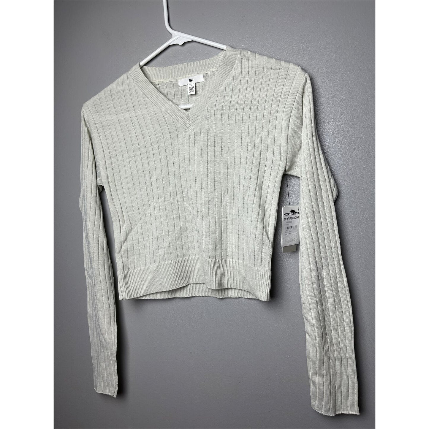 BP. Reagan Rib Crop Sweater in Ivory, Size Small