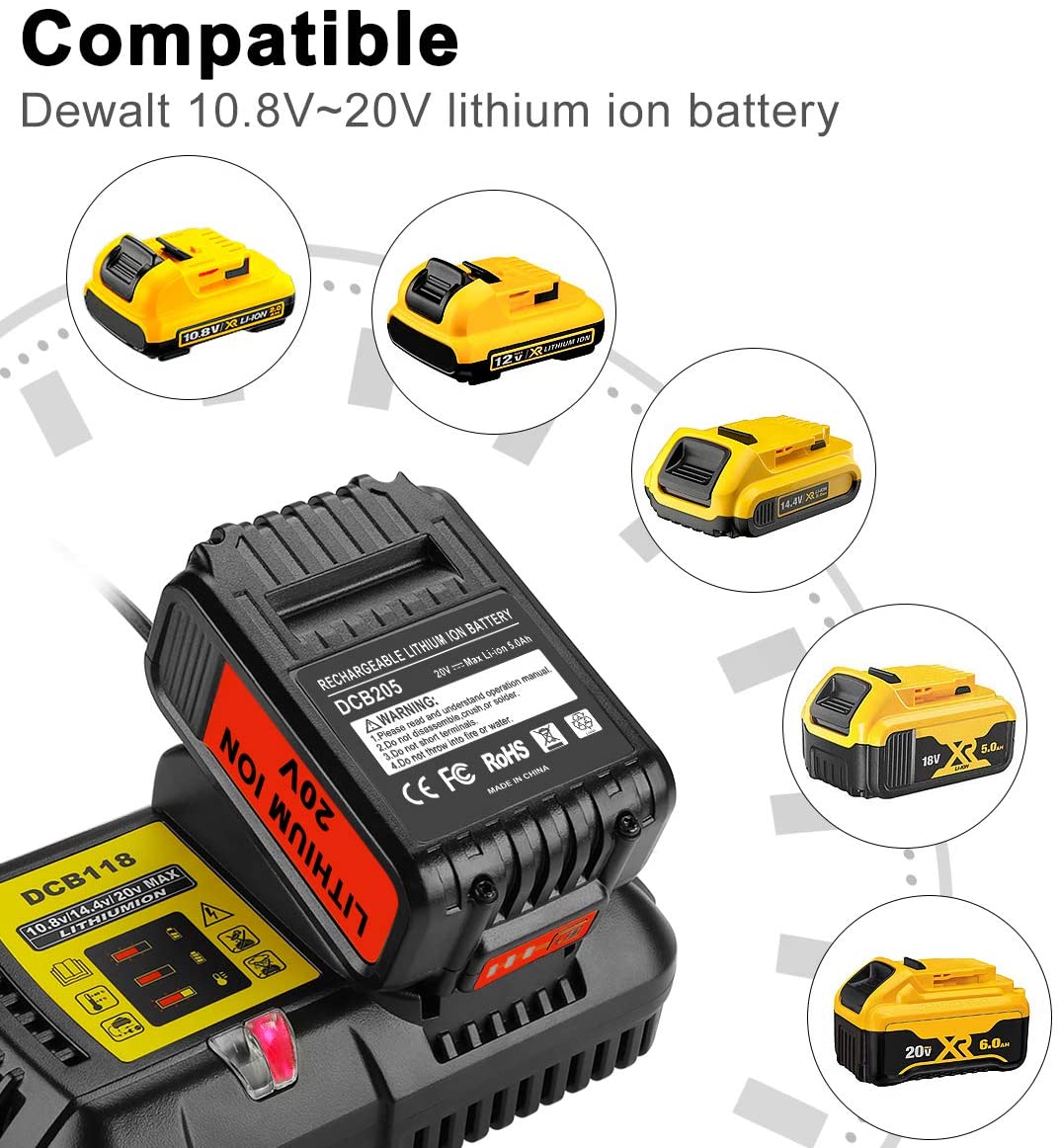 ANTRobut 5.0Ah Replacement for Dewalt 20V Battery and Charger Kit