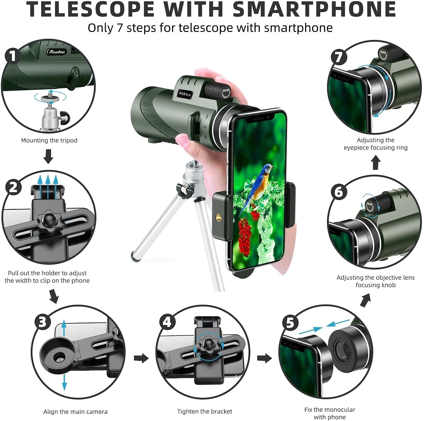 Aldricx® 40X60 Monocular Telescope with Smartphone Holder & Tripod