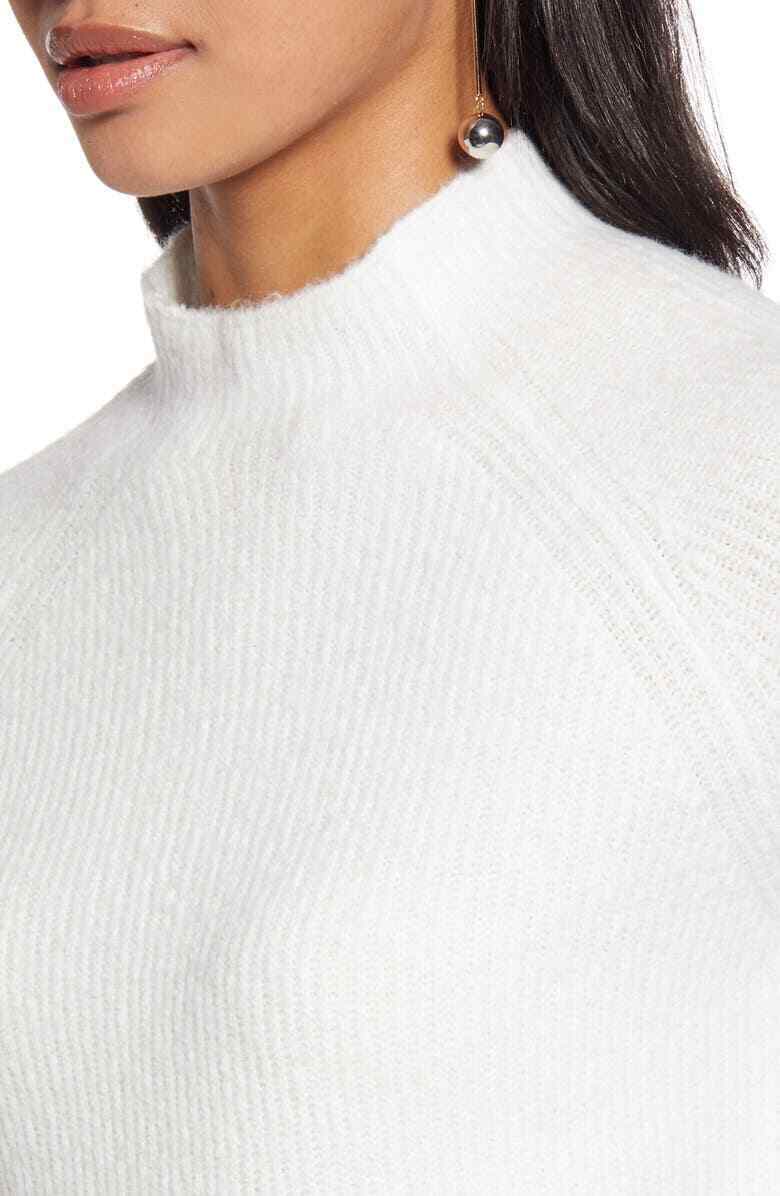 New Halogen Metallic Bishop Sleeve Sweater Medium Ivory Cloud