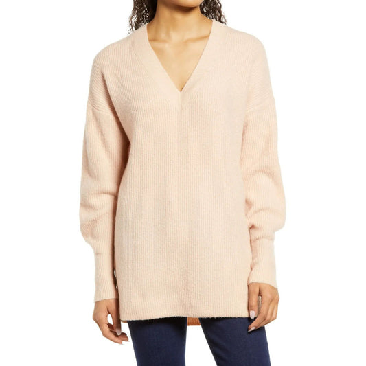 NWT Pink Hero Halogen(R) Cozy V-Neck Tunic Sweater In At Nordstrom Size XX-Large