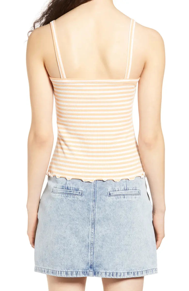 Vero Moda Aria Stripe Ribbed Camisole Women's Size MEDIUM Orange/White V-Neck