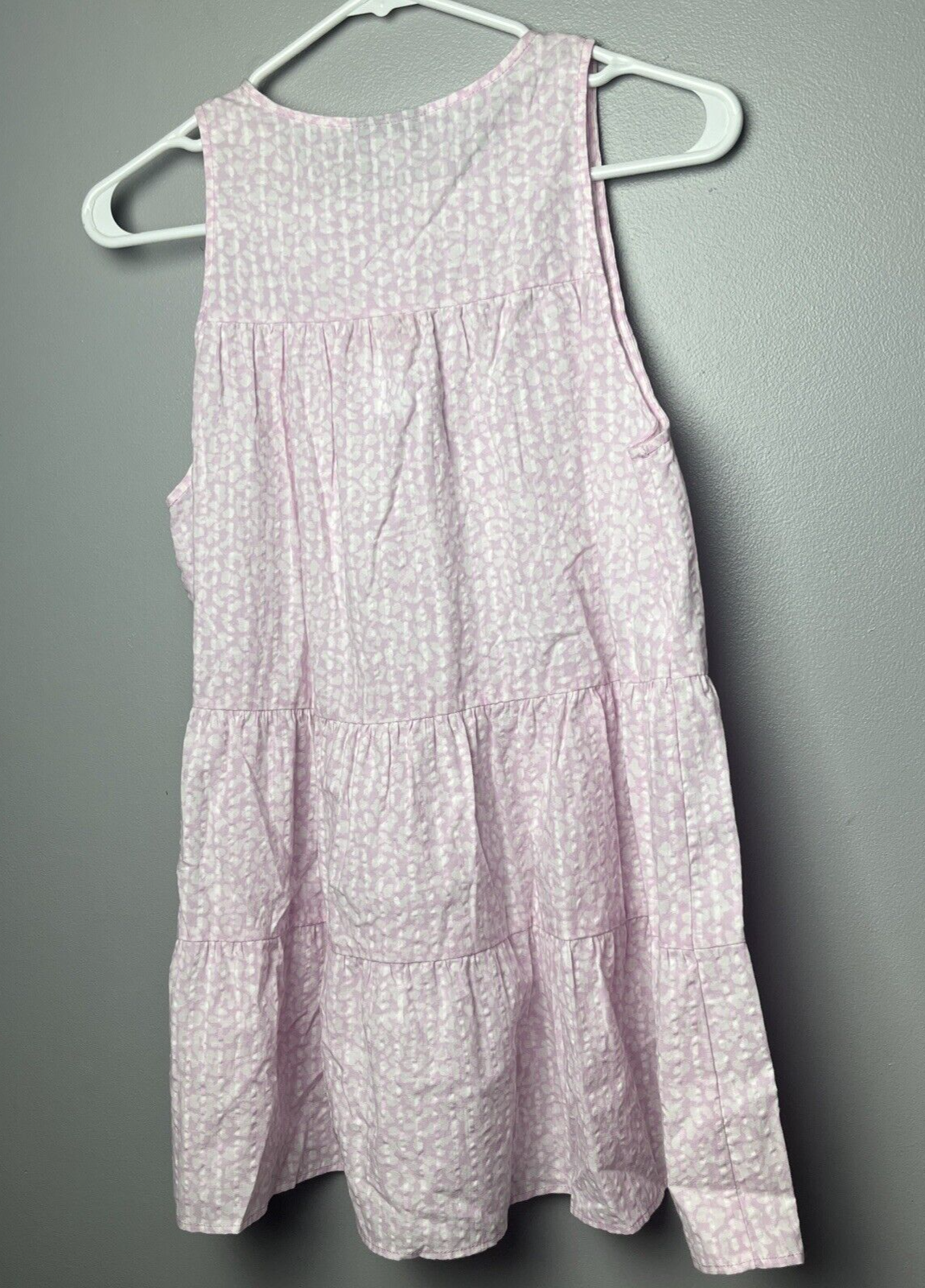 Topshop Women's Size 4 Pink White Sleeveless 100%Cotton String Neck Tie Dress