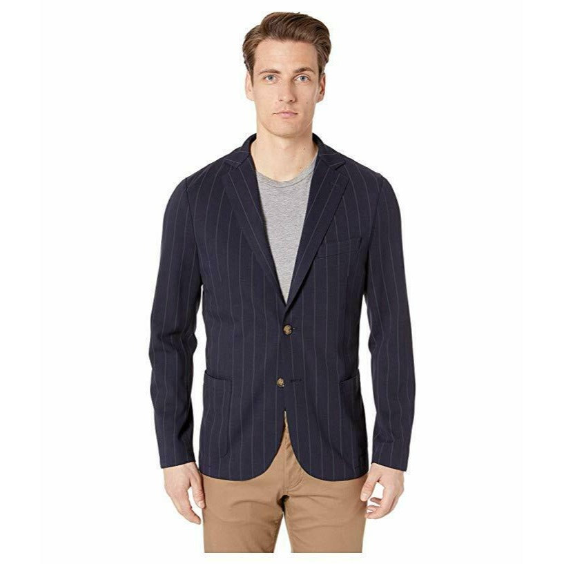 Eleventy NWT Soft Jacket / Sport Coat Size 48R Blue Gray Stripe Jersey Stretch