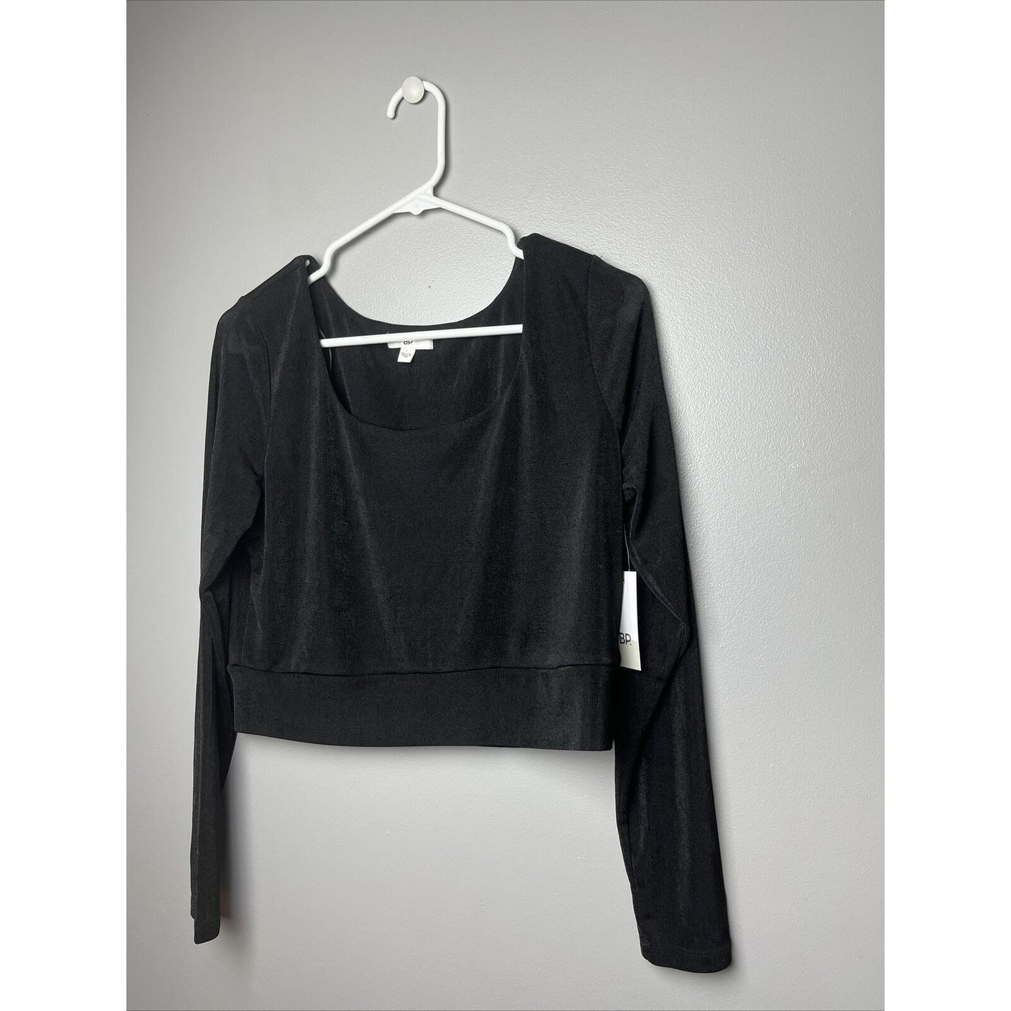 *BP* Black Cropped Long Sleeve Square Neck Top - NWT - Size Large