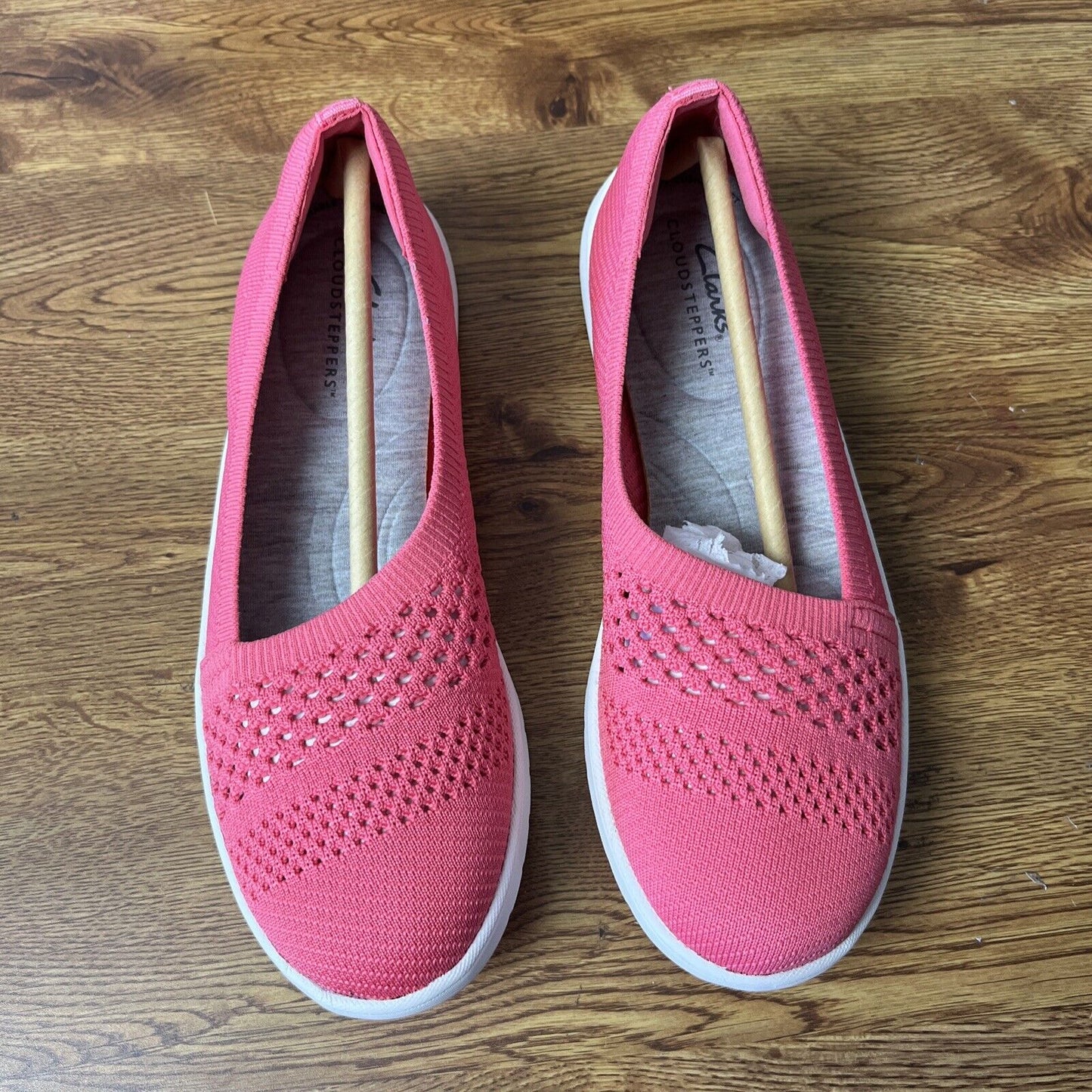 Clarks Cloudsteppers Washable Knit Slip-Ons - Adella Moon-Coral Womens 6.5 M NEW