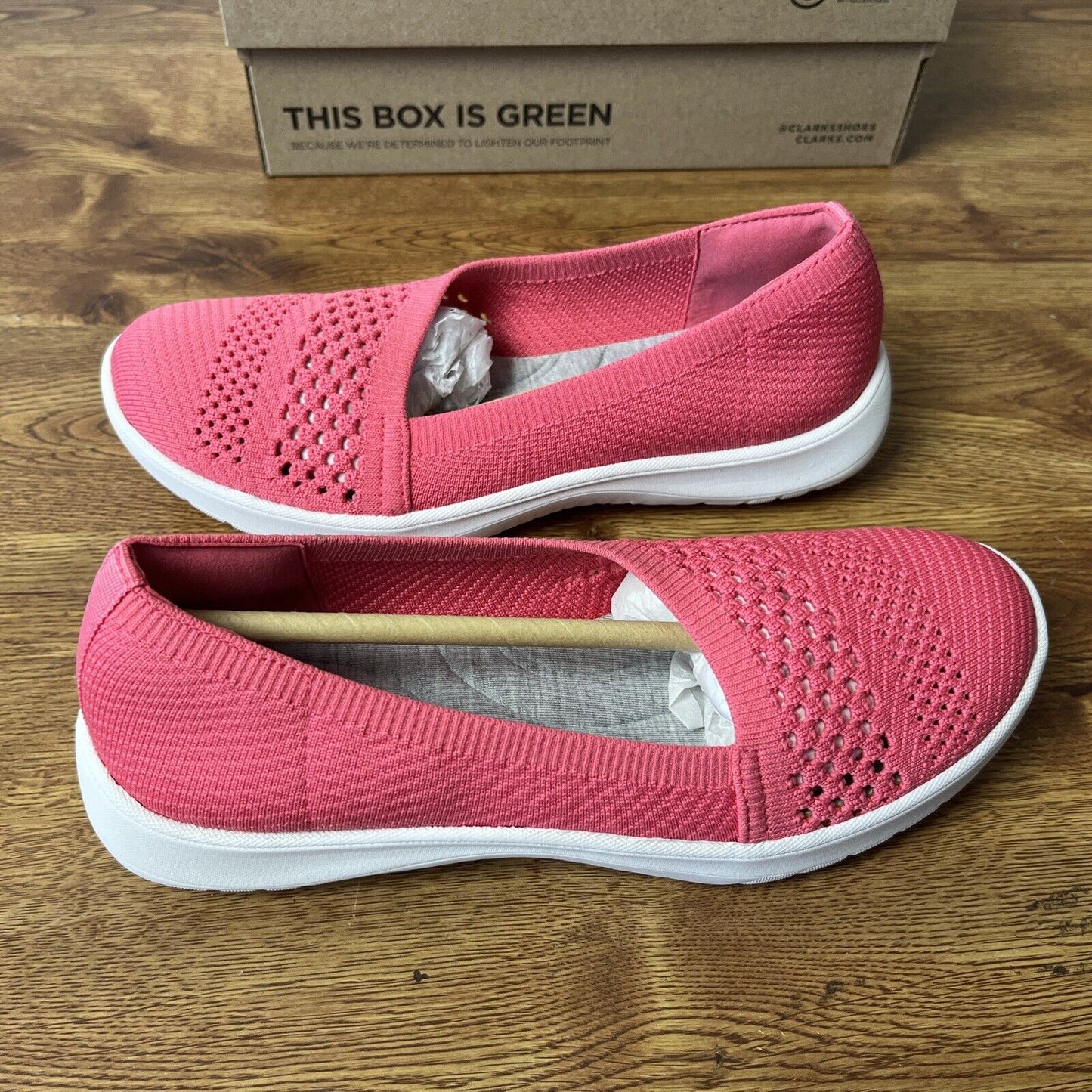 Clarks Cloudsteppers Washable Knit Slip-Ons - Adella Moon-Coral Womens 6.5 M NEW