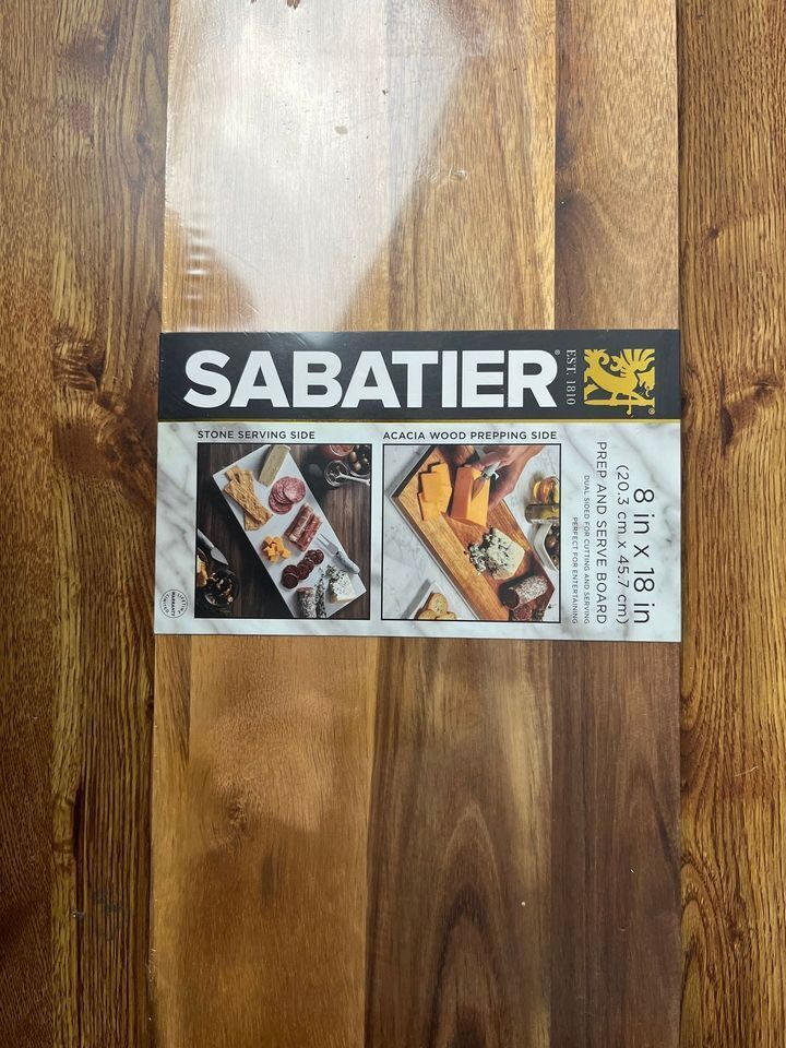 SABATIER PREP&SERVE ACACIA WOOD & WHITE STONE CUTTING BOARD, 8x18