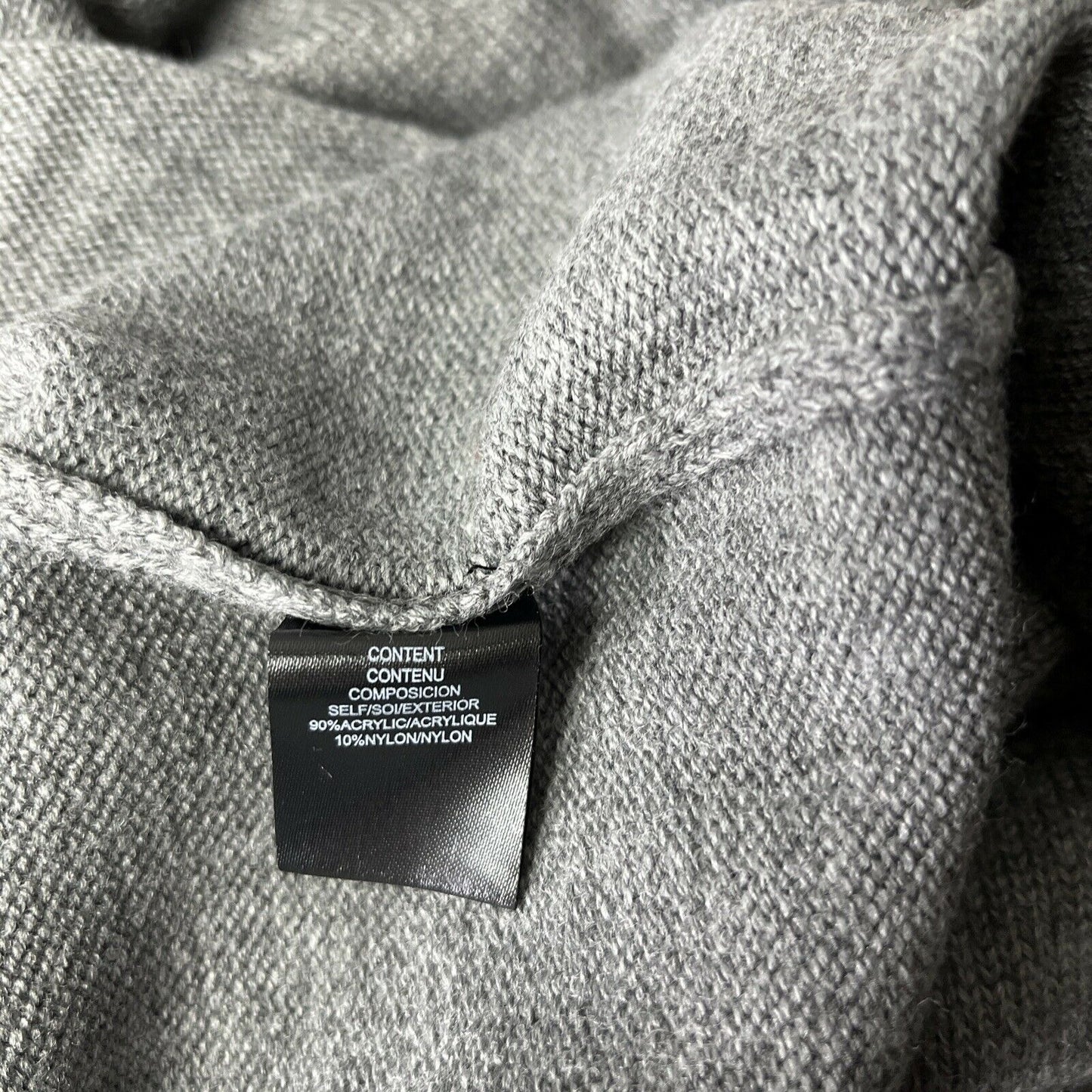 WAYF Puff Sleeve Mini Knit Sweater Dress Mock Neck Ribbed Trim Gray Size Large