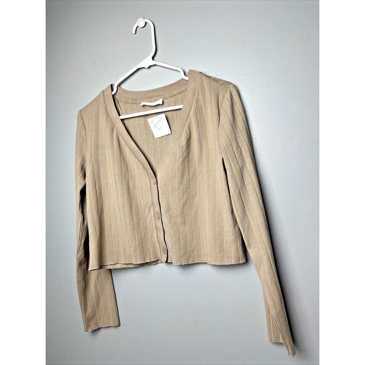 Elodie Women's Taupe Long Sleeve Ribbed Button Front Knit Cardigan Size M